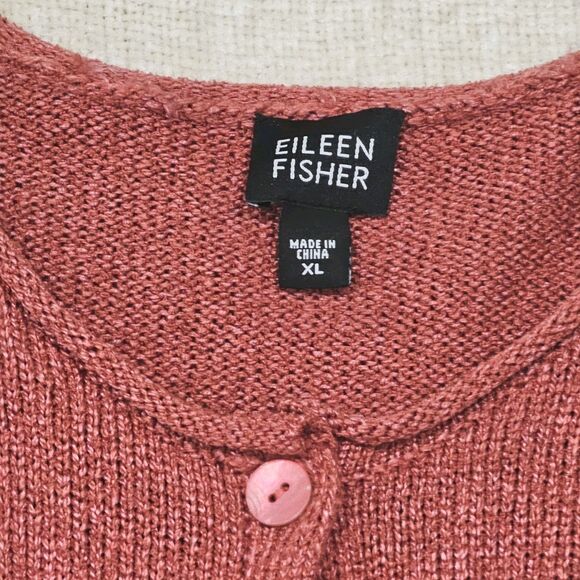 NWOT Eileen Fisher XL Coral Knit Cardigan Sweater Silk/Linen Luxury Lagenlook - Picture 5 of 7